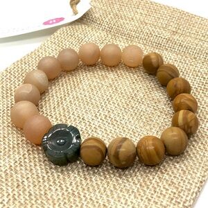 Moss Agate Flower Druzy Beaded Bracelet Handmade